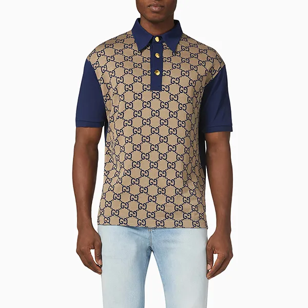 Áo Polo Nam Gucci Polo Shirt In GG Màu Xanh - Be Size S (Form To)