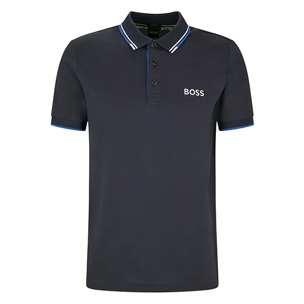 Áo Polo Nam Hugo Boss Cotton-Blend Polo Shirt With Contrast Logos 50469102 402 Màu Xanh Navy Size S