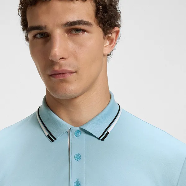 Áo Polo Nam Hugo Boss Cotton-Blend Polo Shirt With Contrast Logos 50469102 455 Màu Xanh Nhạt Size S