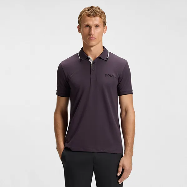 Áo Polo Nam Hugo Boss Cotton-Blend Polo Shirt With Contrast Logos 50469102 517 Màu Tím Size S