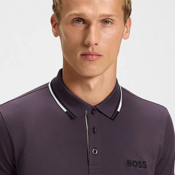 Áo Polo Nam Hugo Boss Cotton-Blend Polo Shirt With Contrast Logos 50469102 517 Màu Tím Size S