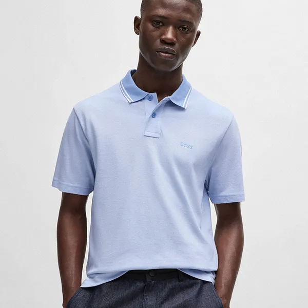 Áo Polo Nam Hugo Boss Relaxed-fit Polo Shirt In Oxford-piqué Cotton 50507814 470 Màu Xanh Da Trời Size L