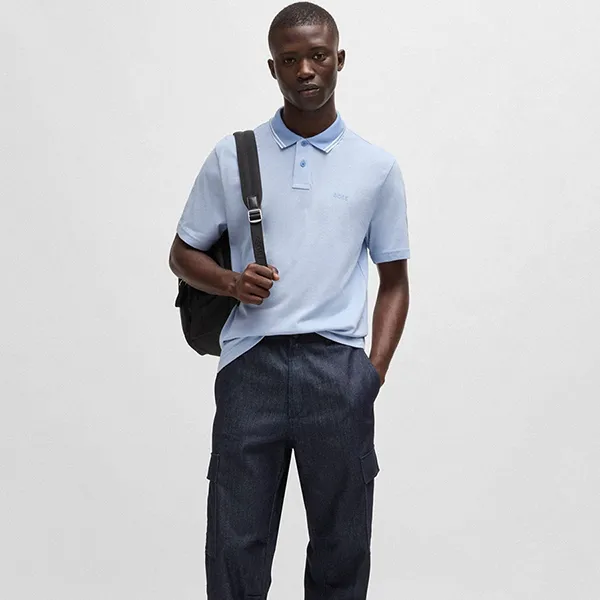 Áo Polo Nam Hugo Boss Relaxed-fit Polo Shirt In Oxford-piqué Cotton 50507814 470 Màu Xanh Da Trời Size L