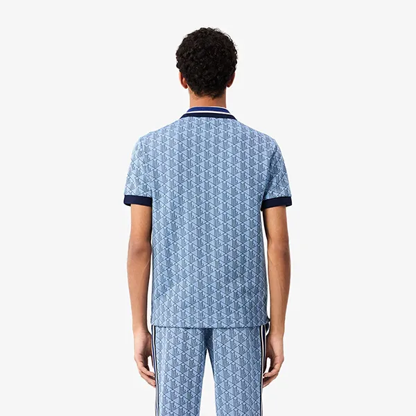 Áo Polo Nam Lacoste Classic Fit Contrast Collar Monogram DH1417-I8K Màu Xanh Họa Tiết Size 2