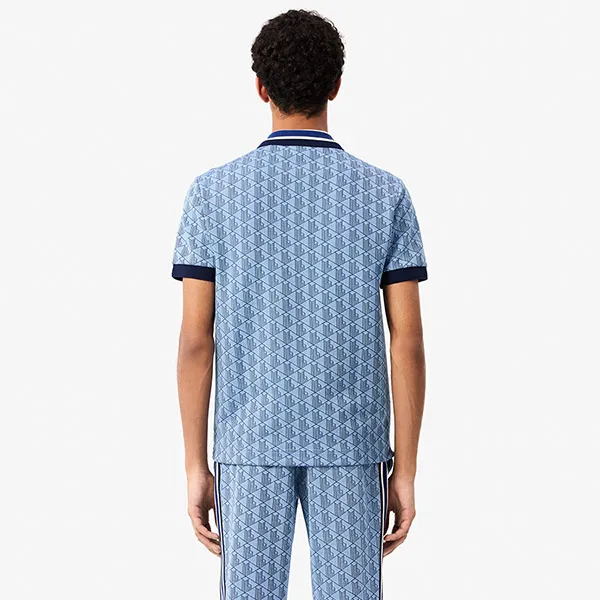Áo Polo Nam Lacoste Classic Fit Contrast Collar Monogram Jacquard DH1417 IK8 Màu Xanh Nhạt Size 2