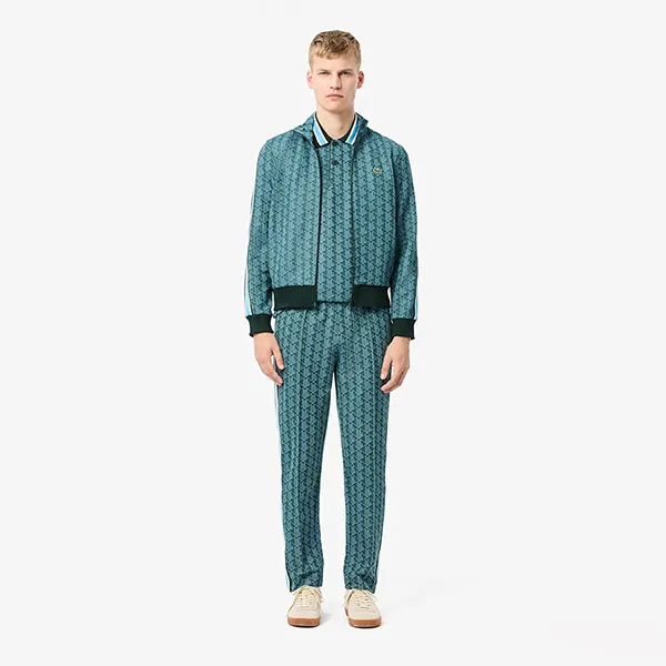 Áo Polo Nam Lacoste Classic Fit Contrast Collar Monogram Jacquard DH1417 IB4 Màu Xanh Đậm Size 3