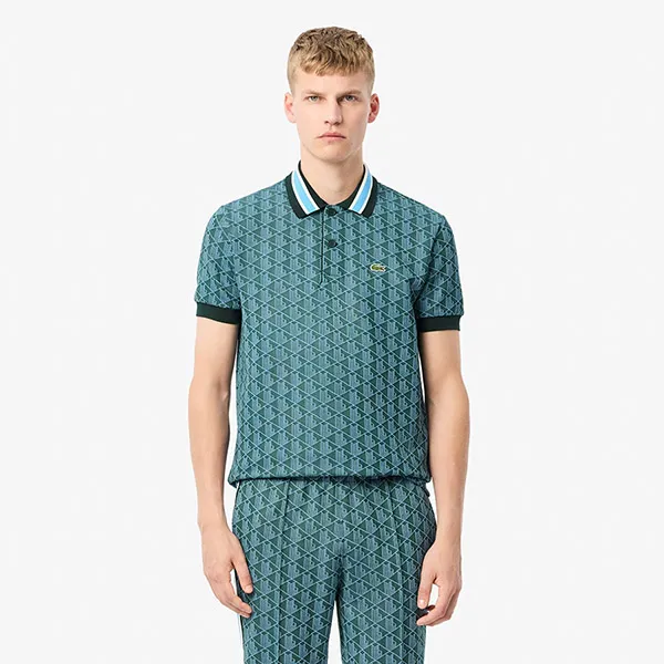Áo Polo Nam Lacoste Classic Fit Contrast Collar Monogram Jacquard DH1417 IB4 Màu Xanh Đậm Size 3