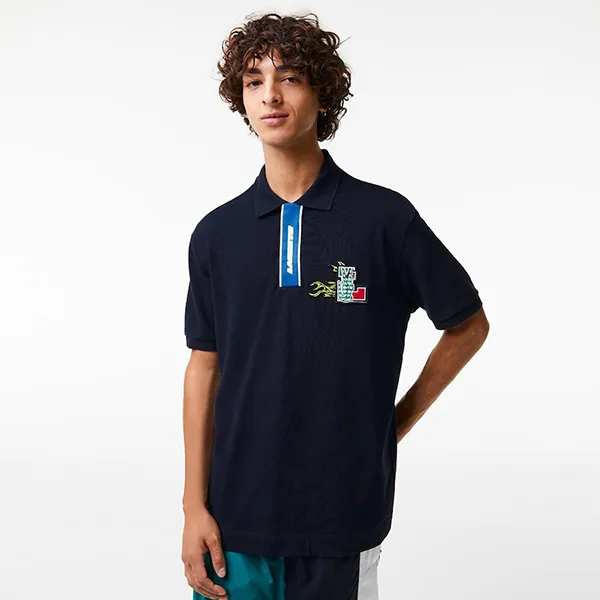 Áo Polo Nam Lacoste Contrast Placket And Crocodile Badge PH146551166 PC02 Màu Xanh Navy Size 2