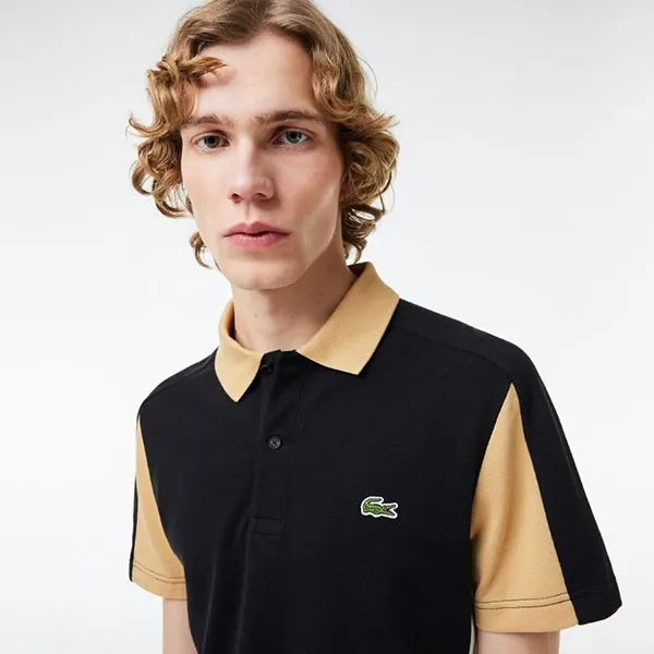 Áo Polo Nam Lacoste Cotton Piqué Colourblock PH1302 00 IKH Màu Đen/Be Size XS