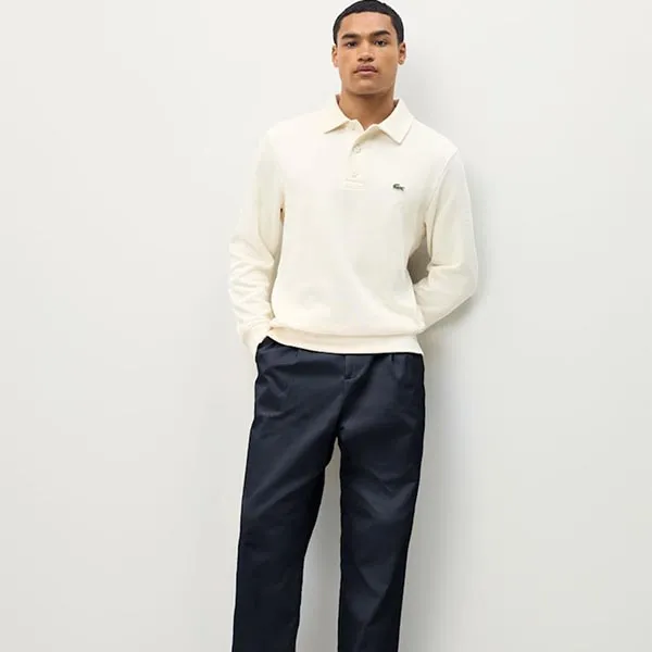 Áo Polo Nam Lacoste Cream Classic Fit Polo Collar Ribbed Polo Shirt Màu Trắng Kem Size 3