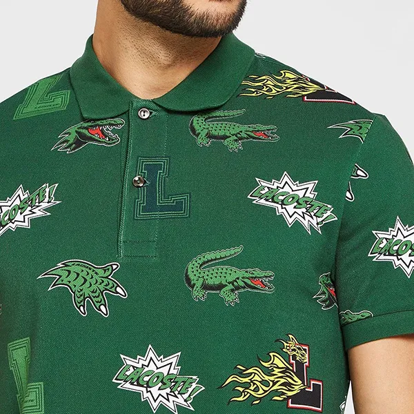 Áo Polo Nam Lacoste Men's Regular Fit Crocodile Print PH1464 PZ1 Màu Xanh Lá Size 3