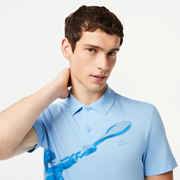 Áo Polo Nam Lacoste Men's Regular Fit Ultralight Printed Movement PH3454 00 HBP Màu Xanh Size XS
