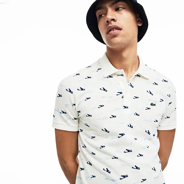 Áo Polo Nam Lacoste Men's Slim Fit Printed Pique PH4234 2CQ Màu Trắng Size 2