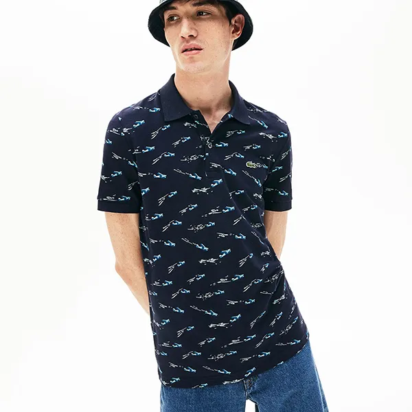 Áo Polo Nam Lacoste Men's Slim Fit Printed Pique PH4234 QRN Màu Xanh Navy Size 3