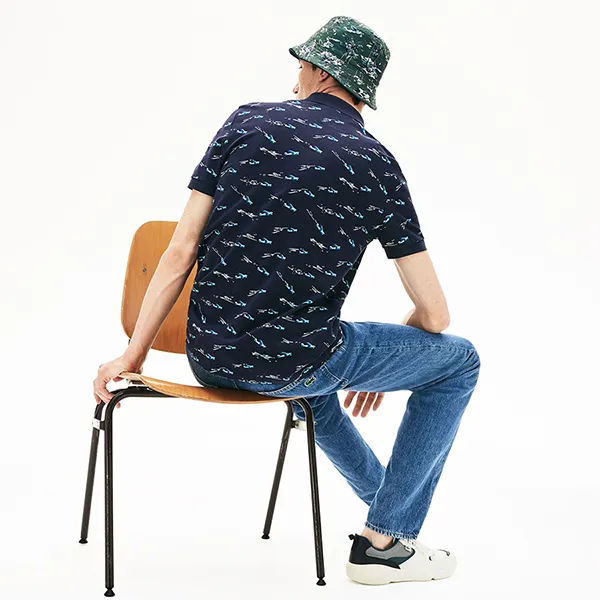 Áo Polo Nam Lacoste Men's Slim Fit Printed Pique PH4234 QRN Màu Xanh Navy Size 3