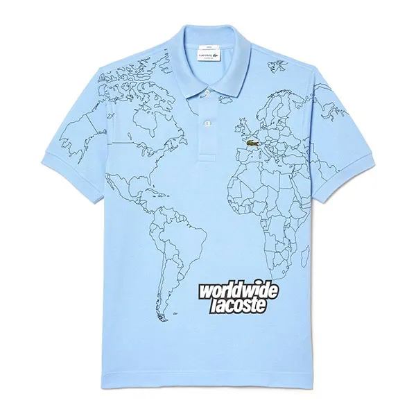 Áo Polo Nam Lacoste Original L.12.12 Printed Organic Cotton PH8046 00 HBP Màu Xanh Nhạt Size XS