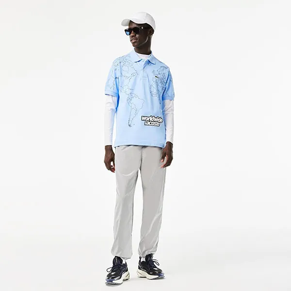 Áo Polo Nam Lacoste Original L.12.12 Printed Organic Cotton PH8046 00 HBP Màu Xanh Nhạt Size XS