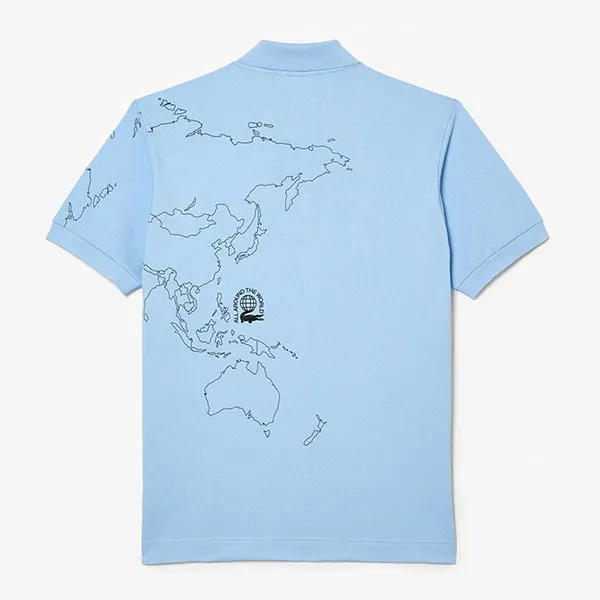 Áo Polo Nam Lacoste Original L.12.12 Printed Organic Cotton PH8046 00 HBP Màu Xanh Nhạt Size XS