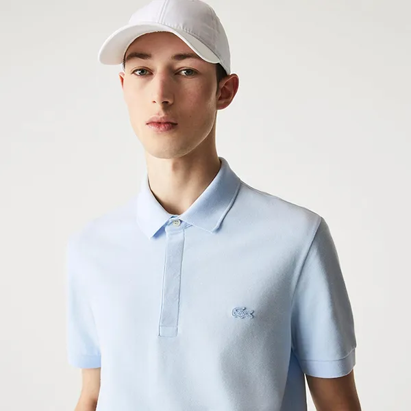 Áo Polo Nam Lacoste Paris Stretch Cotton Piqué Blue PH5522-T01 Màu Xanh Nhạt Size 2
