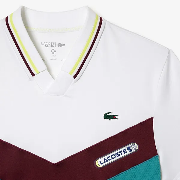 Áo Polo Nam Lacoste Slim Fit Tennis Seamless Effect DH1099 Q7I Màu Trắng/Xanh Size 3