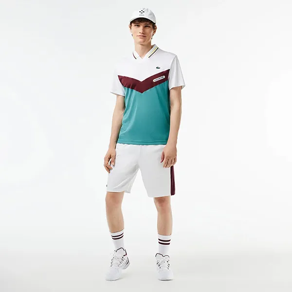 Áo Polo Nam Lacoste Slim Fit Tennis Seamless Effect DH1099 Q7I Màu Trắng/Xanh Size 3