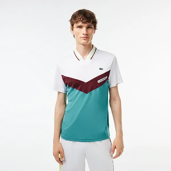 Áo Polo Nam Lacoste Slim Fit Tennis Seamless Effect DH1099 Q7I Màu Trắng/Xanh Size 3