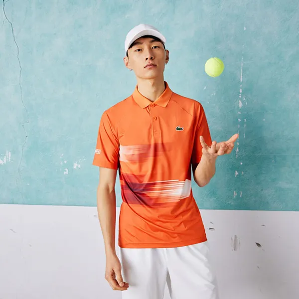 Áo Polo Nam Lacoste Sport x Novak Djokovic Print Stretch DH0853 Màu Cam Size 3