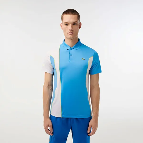 Áo Polo Nam Lacoste Sport x Novak Djokovic Regular Fit Colorblock DH3543 26F Màu Xanh/Trắng Size 3
