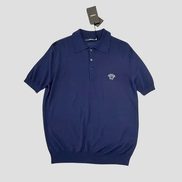 Áo Polo Nam Versace Dark Blue Logo Medusa Embroidered 1019330 1A13913 1UI20 Màu Xanh Navy Size 44