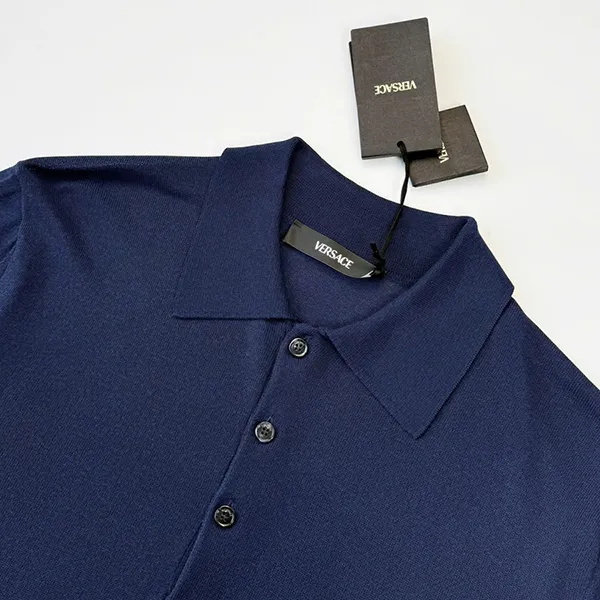 Áo Polo Nam Versace Dark Blue Logo Medusa Embroidered 1019330 1A13913 1UI20 Màu Xanh Navy Size 44