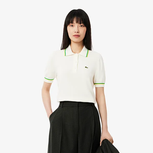 Áo Polo Nữ Lacoste Women's Cropped 3D Seamless Stretch Cotton AF9283 51 DII Màu Trắng Size 34