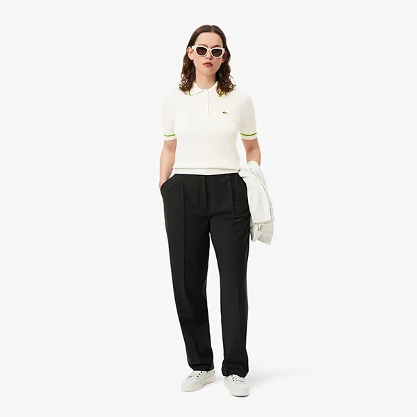 Áo Polo Nữ Lacoste Women's Cropped 3D Seamless Stretch Cotton AF9283 51 DII Màu Trắng Size 34