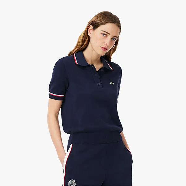 Áo Polo Nữ Lacoste Women's Cropped 3D Seamless Stretch Cotton AF9283 51 GWI Màu Xanh Navy Size 34