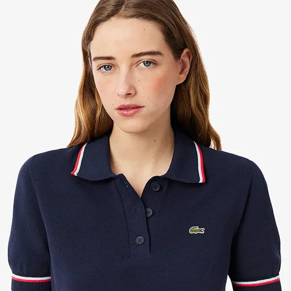 Áo Polo Nữ Lacoste Women's Cropped 3D Seamless Stretch Cotton AF9283 51 GWI Màu Xanh Navy Size 34