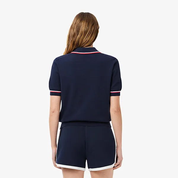 Áo Polo Nữ Lacoste Women's Cropped 3D Seamless Stretch Cotton AF9283 51 GWI Màu Xanh Navy Size 34