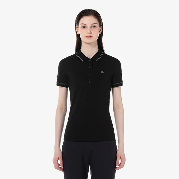 Áo Polo Nữ Lacoste Women Stitched Mini Piqué PF0086 54G 031 Màu Đen Size 34