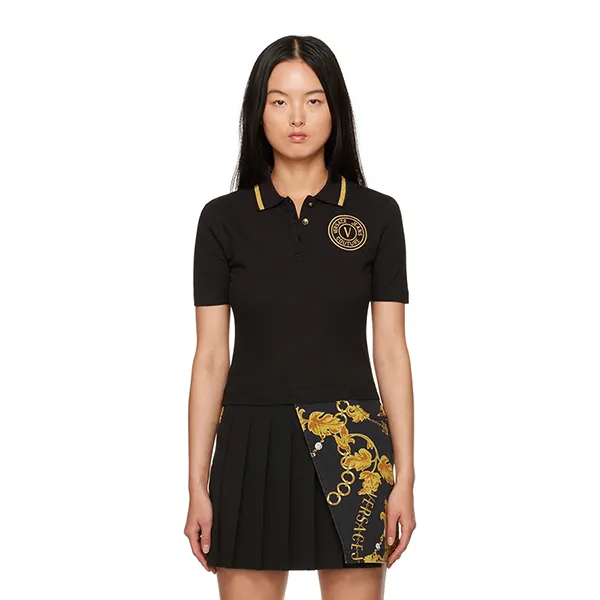 Áo Polo Nữ Versace Jean Conture V-Emblem Màu Đen Size XS
