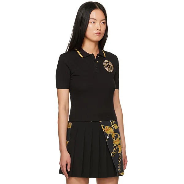 Áo Polo Nữ Versace Jean Conture V-Emblem Màu Đen Size XS
