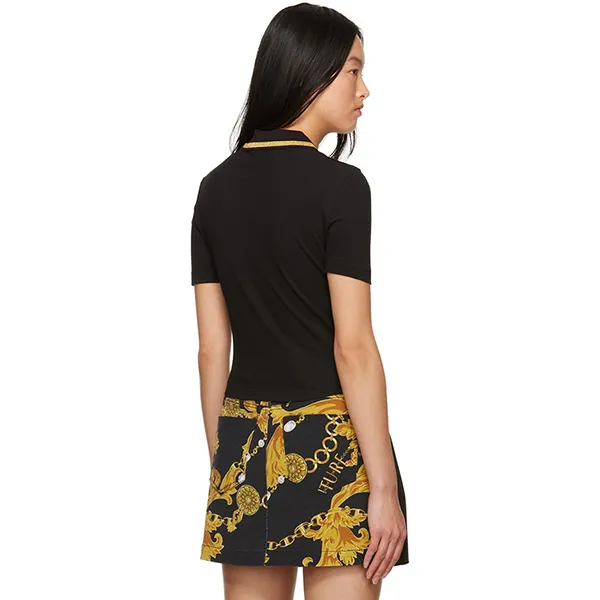 Áo Polo Nữ Versace Jean Conture V-Emblem Màu Đen Size XS