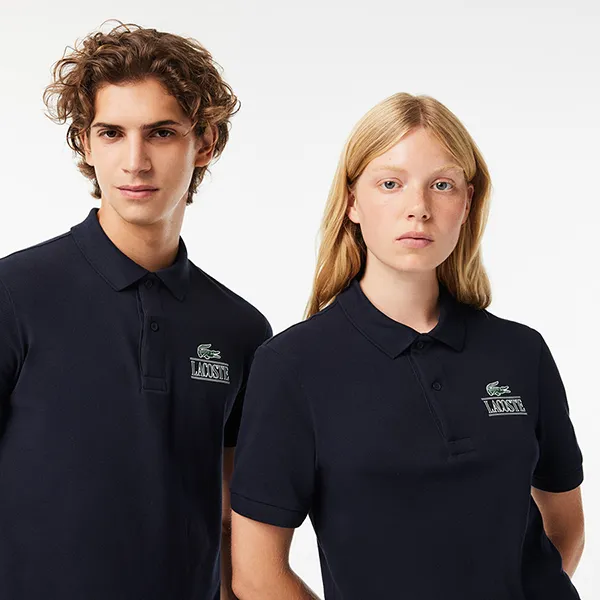 Áo Polo Unisex Lacoste Regular Fit Signature Print Pique PH6395 166 Màu Xanh Navy Size S