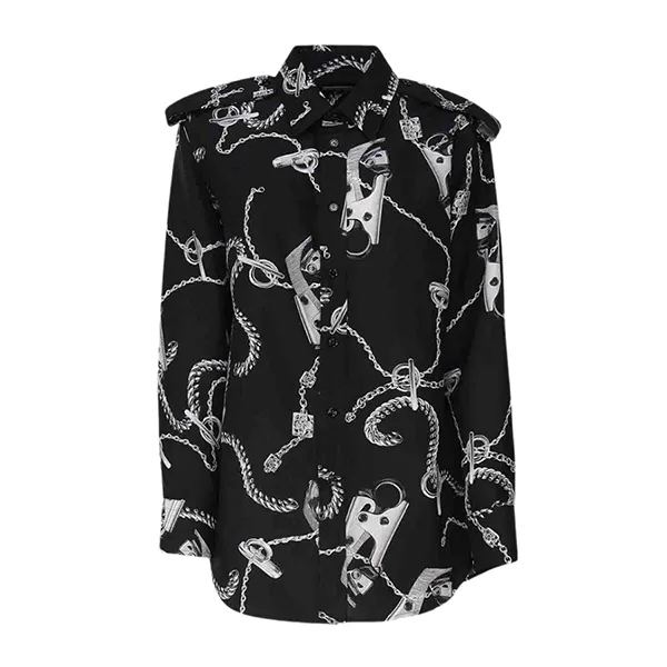 Áo Sơ Mi Nữ Burberry Long-Sleeve Knight Hardware Silk Shirt 8088942 Màu Đen Size 4