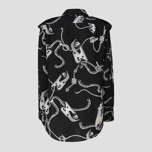 Áo Sơ Mi Nữ Burberry Long-Sleeve Knight Hardware Silk Shirt 8088942 Màu Đen Size 4