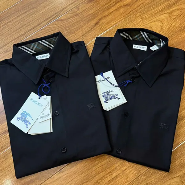 Áo Sơ Mi Cộc Tay Burberry Check Màu Đen Size XS