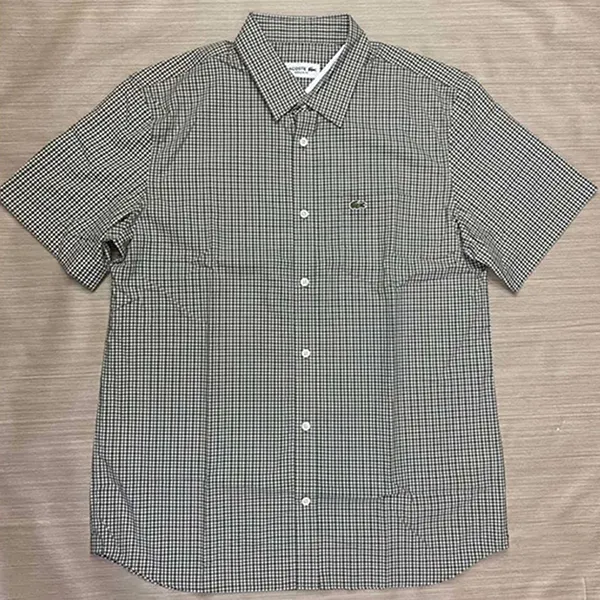 Áo Sơ Mi Cộc Tay Nam Lacoste Coolmax Blend Jacquard Short Sleeve Check Shirt Màu Xám Kẻ Size 39
