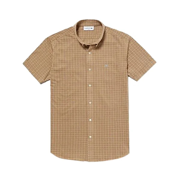 Áo Sơ Mi Cộc Tay Nam Lacoste PH763EL Slim Màu Nâu Size 3