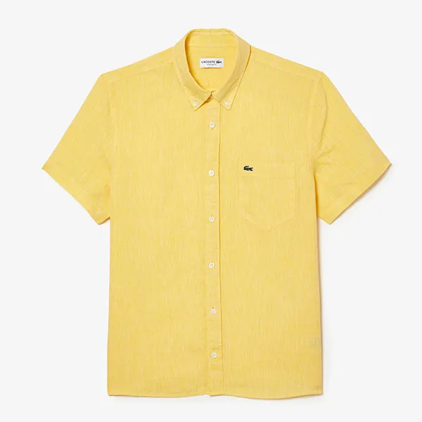 Áo Sơ Mi Cộc Tay Nam Lacoste Regular Fit Men's Shirt CH5699 107 Màu Vàng Size 39