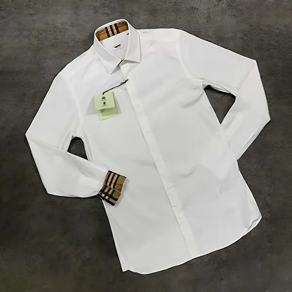 Áo Sơ Mi Dài Tay Nam Burberry Tag Logo Ngựa SS24 Màu Trắng Size S
