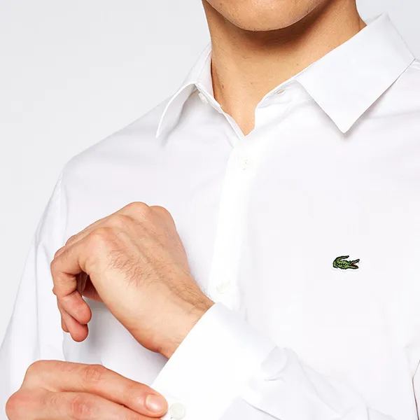 Áo Sơ Mi Dài Tay Nam Lacoste Men's Slim Fit Stretch Cotton Poplin Shirt CH2668 001 Màu Trắng Size 39