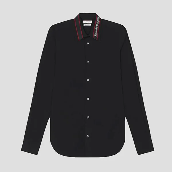 Áo Sơ Mi Nam Alexander Mcqueen Black Logo Collar QRN44 1000 Màu Đen Size 15