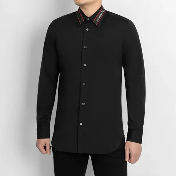 Áo Sơ Mi Nam Alexander Mcqueen Black Logo Collar QRN44 1000 Màu Đen Size 15
